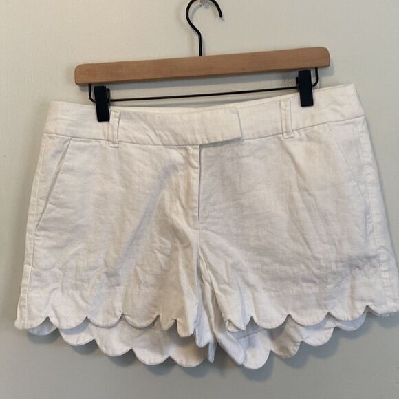 J. Crew White Partial Linen Scalloped Edge Hem Shorts Size 8 - Picture 2 of 8